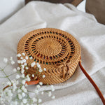 Brown Swirled Handwoven Round Rattan Bag Bali - Lokatan