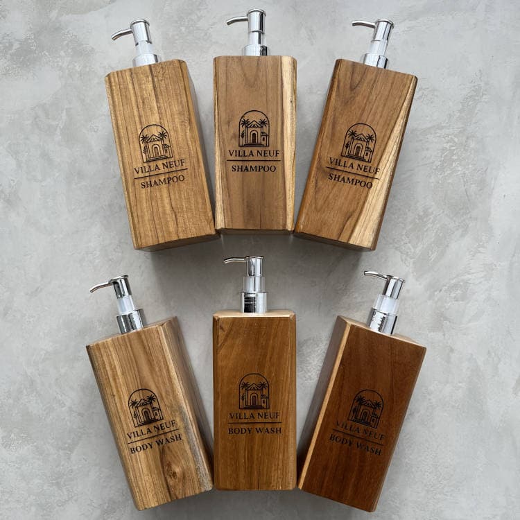Lokatan wooden soap dispenser handcrafted in Bali
