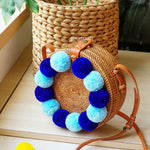 Pompom Round Brown Bali Rattan Bag